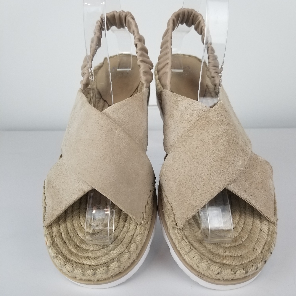 Marc Fisher Pella Espadrille Sandals Tan Suede Criss Cross Platform Size 8.5